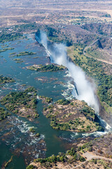 Aerial shot of the Victoria Falls on the Zimbawe Zambia Border.