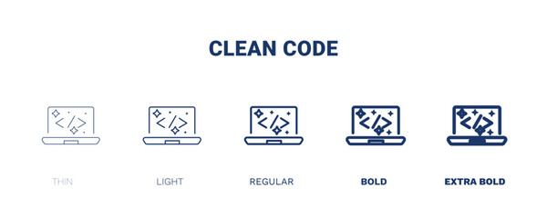 clean code icon. Thin, light, regular, bold, black clean code icon set from information technology collection. Editable clean code symbol can be used web and mobile