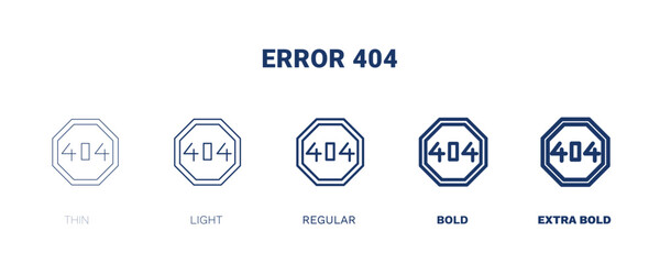 error 404 icon. Thin, light, regular, bold, black error 404 icon set from information technology collection. Editable error 404 symbol can be used web and mobile