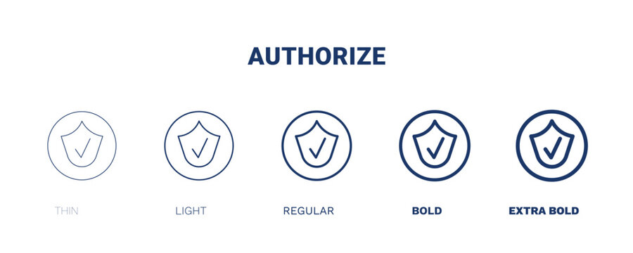 authorize icon. Thin, light, regular, bold, black authorize icon set from information technology collection. Editable authorize symbol can be used web and mobile