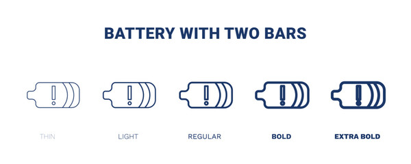 battery with two bars icon. Thin, light, regular, bold, black battery with two bars icon set from technology collection. Editable battery with two bars symbol can be used web and mobile