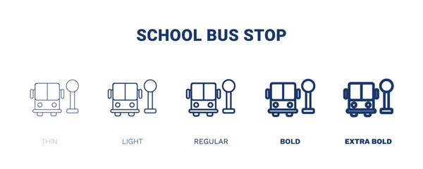 Fototapeta na wymiar school bus stop icon. Thin, light, regular, bold, black school bus stop icon set from transportation collection. Editable school bus stop symbol can be used web and mobile