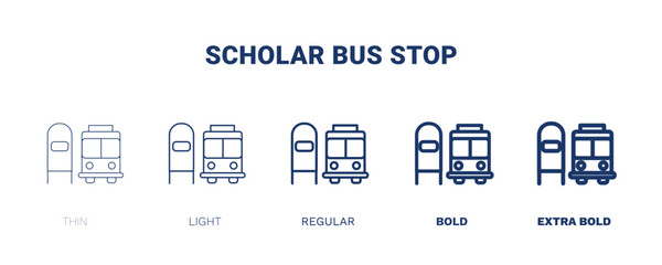 scholar bus stop icon. Thin, light, regular, bold, black scholar bus stop icon set from transportation collection. Editable scholar bus stop symbol can be used web and mobile