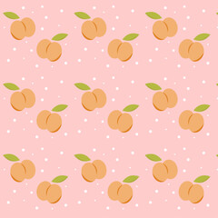 Seamless pattern with peaches on a pink background. Apricot pattern