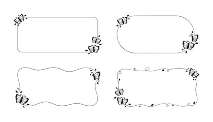 Cute Butterfly Frame Set. Spring Summer Border Vector Illustration.