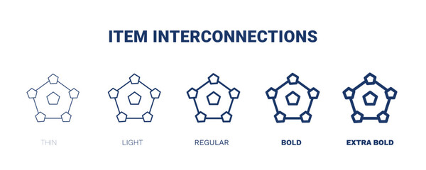 item interconnections icon. Thin, light, regular, bold, black item interconnections icon set from business and finance collection. Editable item interconnections symbol can be used web and mobile
