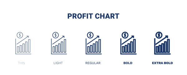 profit chart icon. Thin, light, regular, bold, black profit chart icon set from business and finance collection. Editable profit chart symbol can be used web and mobile