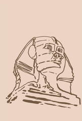 Fototapeta na wymiar Graphical vintage sketch of sphinx , sepia background,vector illustration . Egyptian architecture