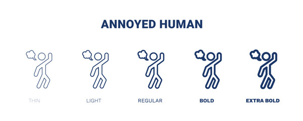 annoyed human icon. Thin, light, regular, bold, black annoyed human icon set from feeling and reaction collection. Editable annoyed human symbol can be used web and mobile