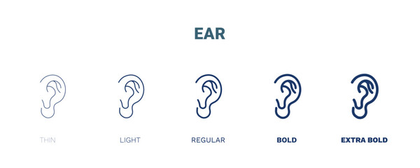 ear icon. Thin, light, regular, bold, black ear icon set from medical collection. Editable ear symbol can be used web and mobile