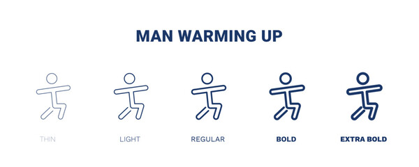 Obraz premium man warming up icon. Thin, light, regular, bold, black man warming up icon set from behavior and action collection. Editable man warming up symbol can be used web and mobile