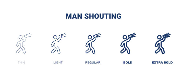 man shouting icon. Thin, light, regular, bold, black man shouting icon set from behavior and action collection. Editable man shouting symbol can be used web and mobile