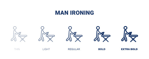 man ironing icon. Thin, light, regular, bold, black man ironing icon set from behavior and action collection. Editable man ironing symbol can be used web and mobile
