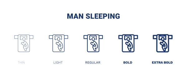 man sleeping icon. Thin, light, regular, bold, black man sleeping icon set from behavior and action collection. Editable man sleeping symbol can be used web and mobile