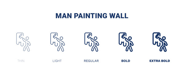 man painting wall icon. Thin, light, regular, bold, black man painting wall icon set from behavior and action collection. Editable man painting wall symbol can be used web and mobile