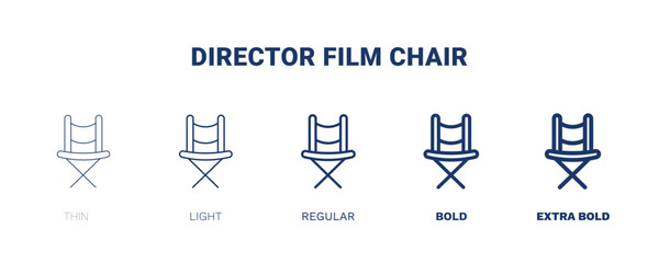 director film chair icon. Thin, light, regular, bold, black director film chair icon set from cinema and theater collection. Editable director film chair symbol can be used web and mobile