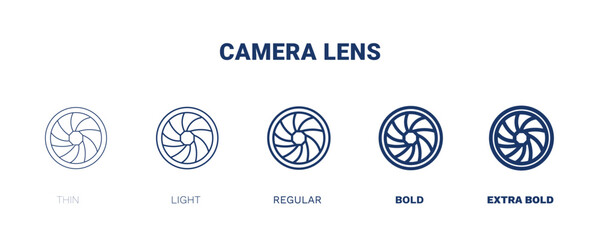 camera lens icon. Thin, light, regular, bold, black camera lens icon set from cinema and theater collection. Editable camera lens symbol can be used web and mobile