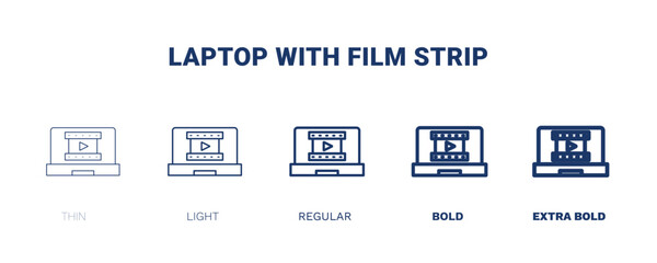 laptop with film strip icon. Thin, light, regular, bold, black laptop with film strip icon set from cinema and theater collection. Editable laptop with film strip symbol can be used web and mobile