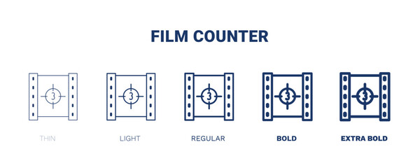film counter icon. Thin, light, regular, bold, black film counter icon set from cinema and theater collection. Editable film counter symbol can be used web and mobile