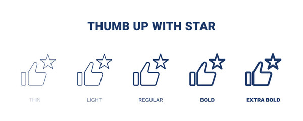 Fototapeta premium thumb up with star icon. Thin, light, regular, bold, black thumb up with star icon set from cinema and theater collection. Editable thumb up with star symbol can be used web and mobile