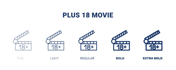 plus 18 movie icon. Thin, light, regular, bold, black plus 18 movie icon set from cinema and theater collection. Editable plus 18 movie symbol can be used web and mobile