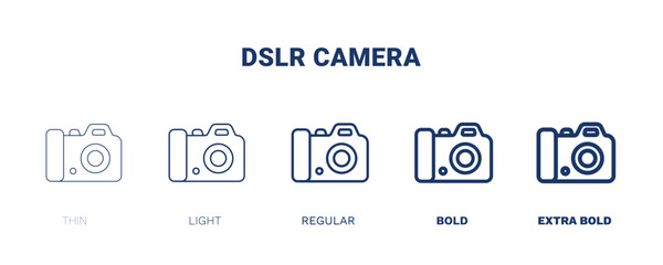 dslr camera icon. Thin, light, regular, bold, black dslr camera icon set from cinema and theater collection. Editable dslr camera symbol can be used web and mobile