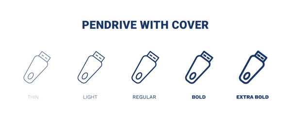 pendrive with cover icon. Thin, light, regular, bold, black pendrive with cover icon set from hardware and equipment collection. Editable pendrive with cover symbol can be used web and mobile