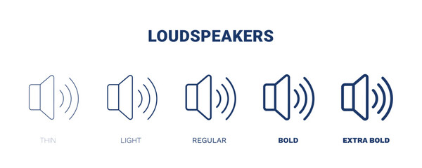 loudspeakers icon. Thin, light, regular, bold, black loudspeakers icon set from hardware and equipment collection. Editable loudspeakers symbol can be used web and mobile