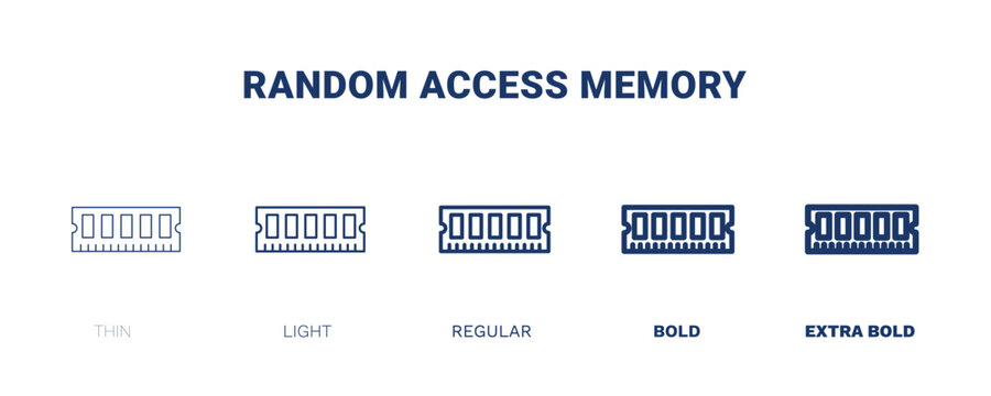 random access memory icon. Thin, light, regular, bold, black random access memory icon set from hardware and equipment collection. Editable random access memory symbol can be used web and mobile