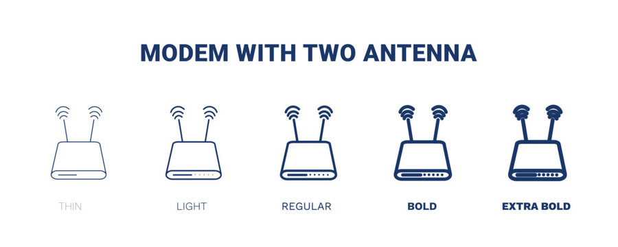 modem with two antenna icon. Thin, light, regular, bold, black modem with two antenna icon set from hardware and equipment collection. Editable modem with two antenna symbol can be used web and mobile