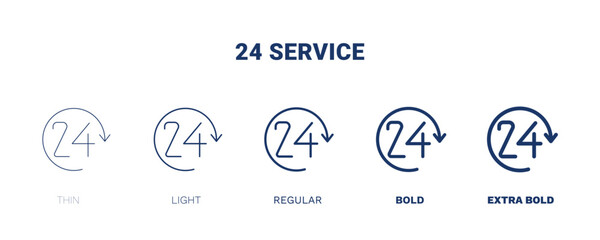 24 service icon. Thin, light, regular, bold, black 24 service icon set from hotel and restaurant collection. Editable 24 service symbol can be used web and mobile