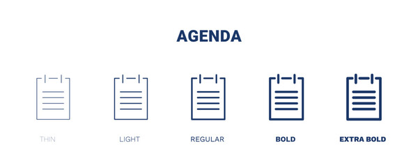 agenda icon. Thin, light, regular, bold, black agenda icon set from hotel and restaurant collection. Editable agenda symbol can be used web and mobile