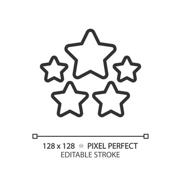 Five stars pixel perfect linear icon. High rating of company products. Customer feedback about service quality. Thin line illustration. Contour symbol. Vector outline drawing. Editable stroke