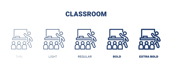 classroom icon. Thin, light, regular, bold, black classroom icon set from humans and behavior collection. Editable classroom symbol can be used web and mobile