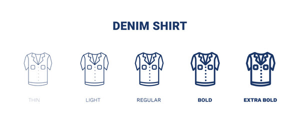 denim shirt icon. Thin, light, regular, bold, black denim shirt icon set from clothes and outfit collection. Editable denim shirt symbol can be used web and mobile