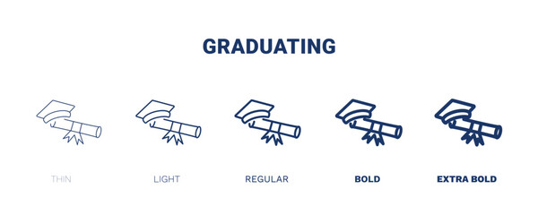 graduating icon. Thin, light, regular, bold, black graduating icon set from education and science collection. Editable graduating symbol can be used web and mobile