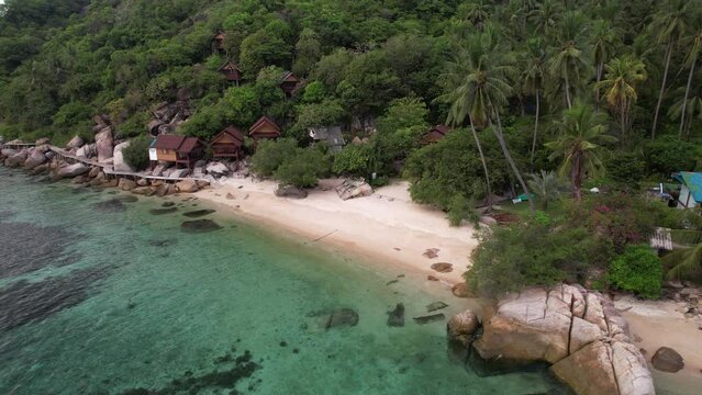 4K Aerial Footage of Aow June Juea Beach on Koh Tao, Surat Thani