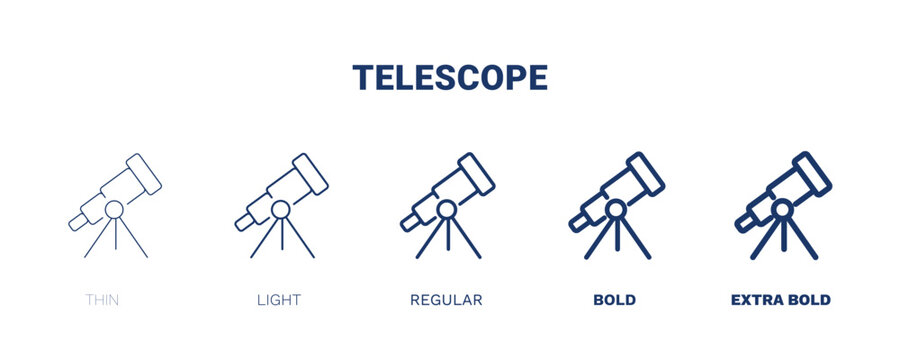 telescope icon. Thin, light, regular, bold, black telescope icon set from education and science collection. Editable telescope symbol can be used web and mobile