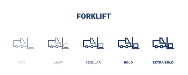 forklift icon. Thin, light, regular, bold, black forklift icon set from delivery and logistics collection. Editable forklift symbol can be used web and mobile