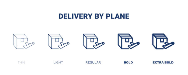 delivery by plane icon. Thin, light, regular, bold, black delivery by plane icon set from delivery and logistics collection. Editable delivery by plane symbol can be used web and mobile