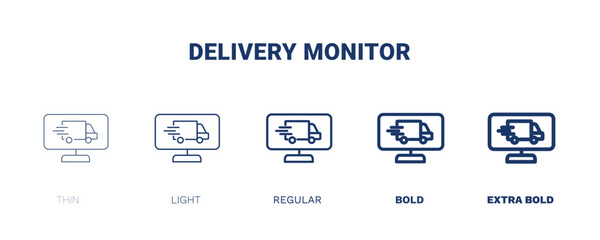 delivery monitor icon. Thin, light, regular, bold, black delivery monitor icon set from delivery and logistics collection. Editable delivery monitor symbol can be used web and mobile