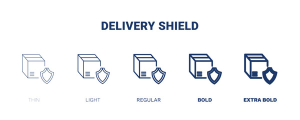 delivery shield icon. Thin, light, regular, bold, black delivery shield icon set from delivery and logistics collection. Editable delivery shield symbol can be used web and mobile