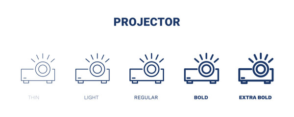 projector icon. Thin, light, regular, bold, black projector icon set from electronic device and stuff collection. Editable projector symbol can be used web and mobile