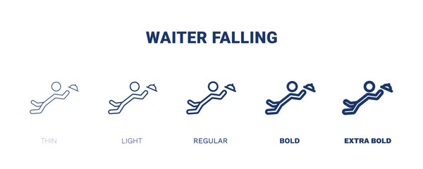 waiter falling icon. Thin, light, regular, bold, black waiter falling icon set from sport and games collection. Editable waiter falling symbol can be used web and mobile