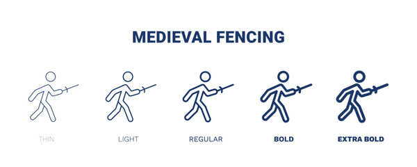 medieval fencing icon. Thin, light, regular, bold, black medieval fencing icon set from sport and games collection. Editable medieval fencing symbol can be used web and mobile