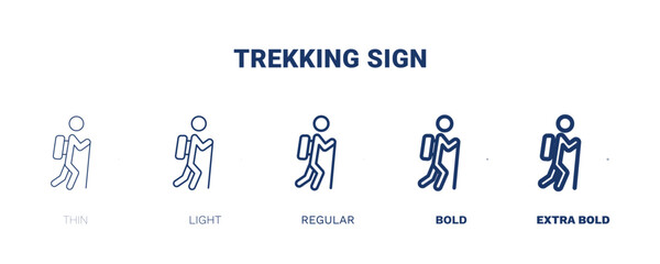 trekking sign icon. Thin, light, regular, bold, black trekking sign icon set from sport and games collection. Editable trekking sign symbol can be used web and mobile