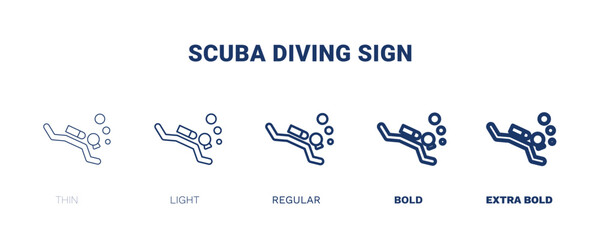 scuba diving sign icon. Thin, light, regular, bold, black scuba diving sign icon set from sport and games collection. Editable scuba diving sign symbol can be used web and mobile © Abstract