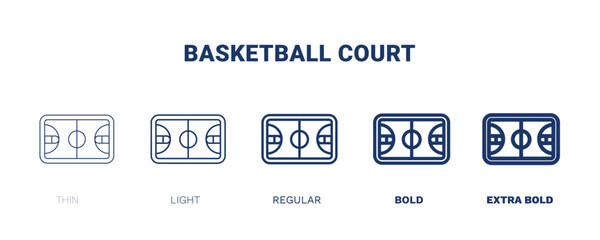 basketball court icon. Thin, light, regular, bold, black basketball court icon set from sport and games collection. Editable basketball court symbol can be used web and mobile