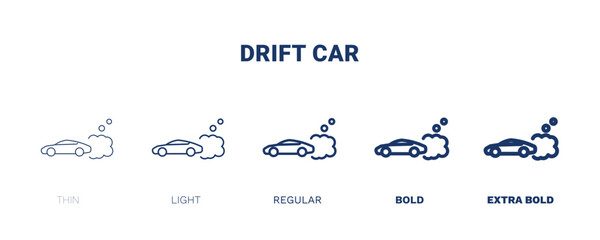 drift car icon. Thin, light, regular, bold, black drift car icon set from sport and games collection. Editable drift car symbol can be used web and mobile