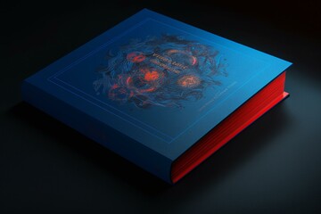 Book with front & back design, blue/red design on front. Generative AI